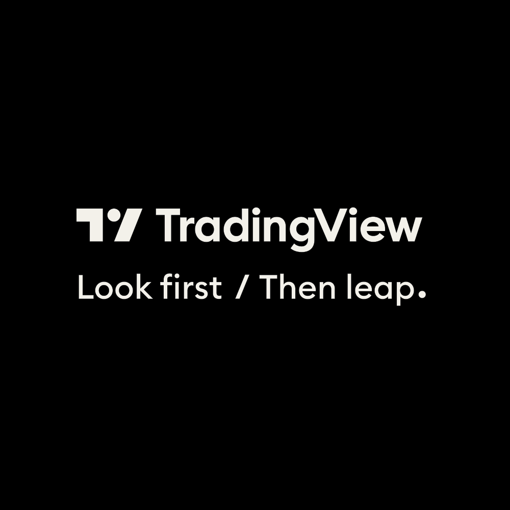 TradingView logo with tagline 'Look first / Then leap.' on a black background