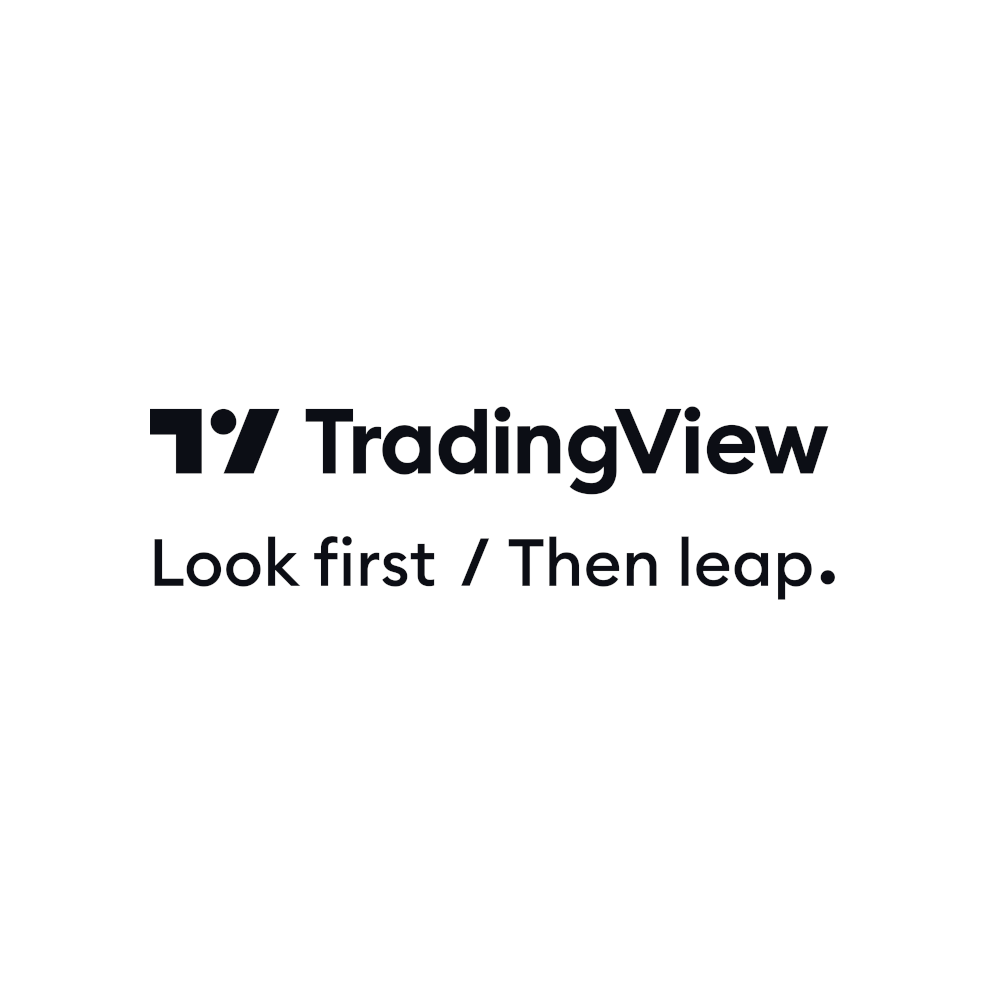 TradingView logo with tagline 'Look first / Then leap.' on a white background